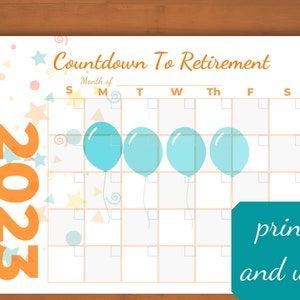 Countdown to Retirement Printable Calendar Fun Way to Count - Etsy