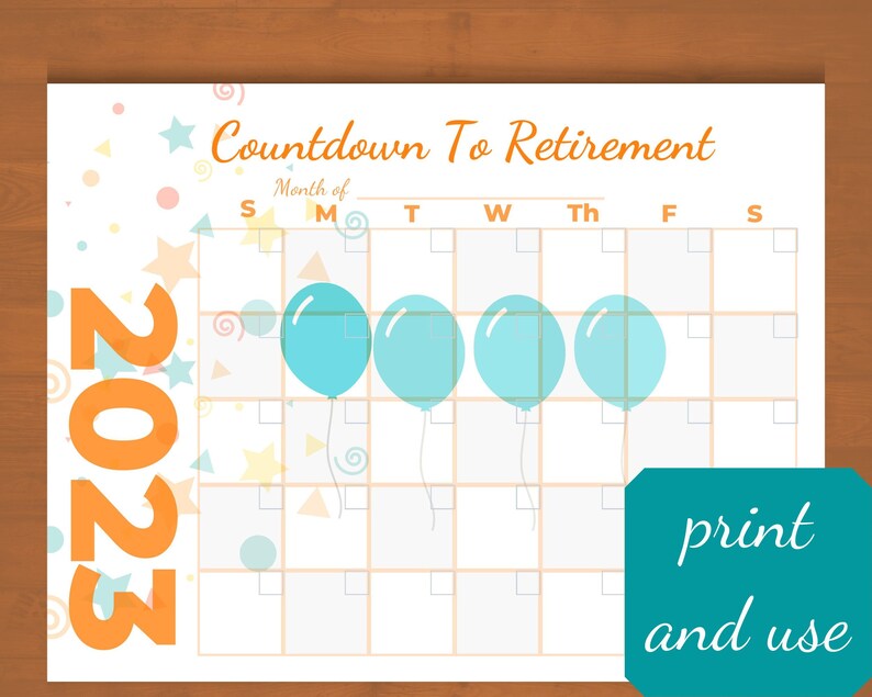 Countdown to Retirement Printable Calendar, Fun Way to Count the Days ...