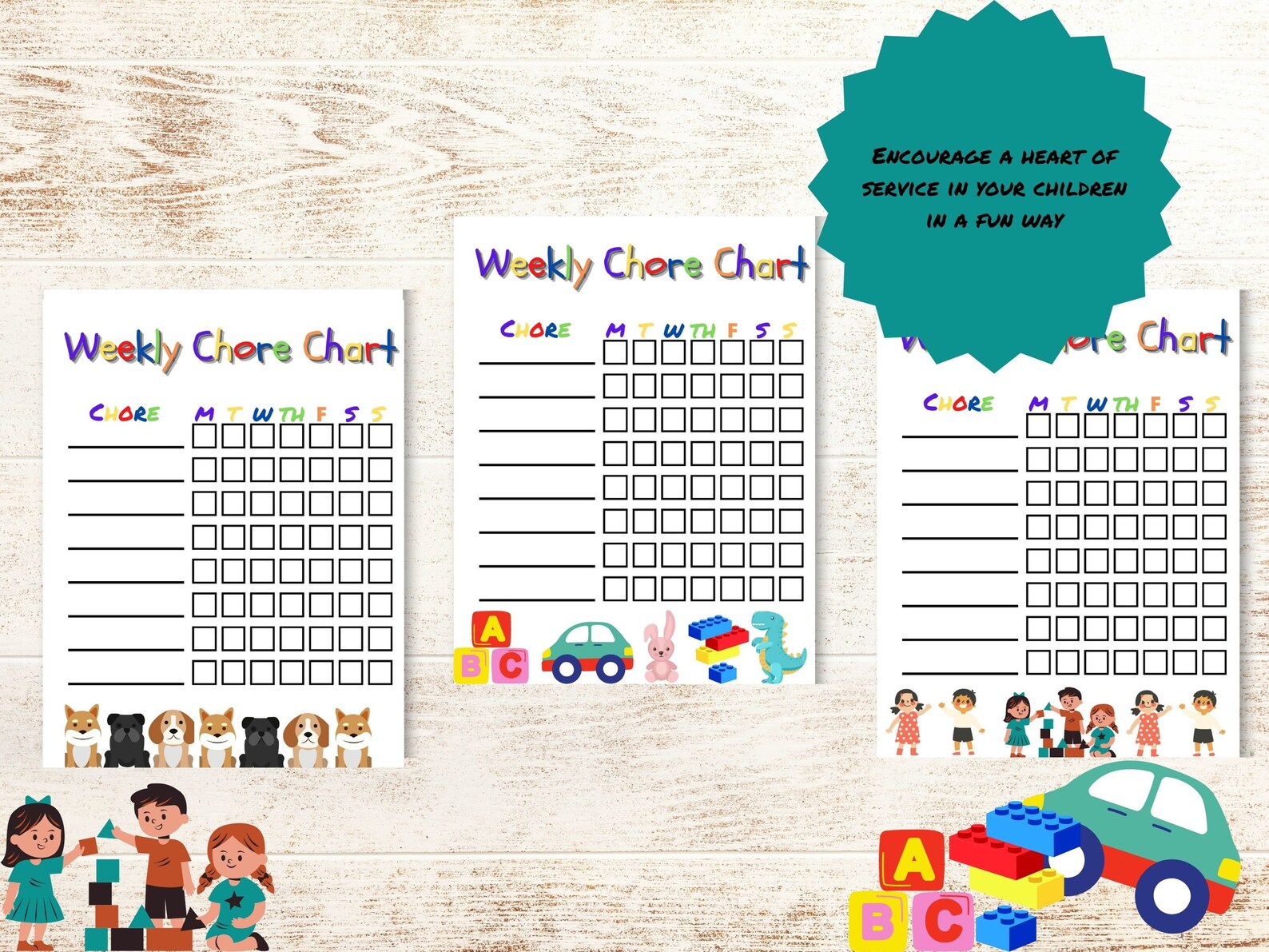 Kids Chore Chart, Printable Children's Chore Chart, 3 Different Designs ...