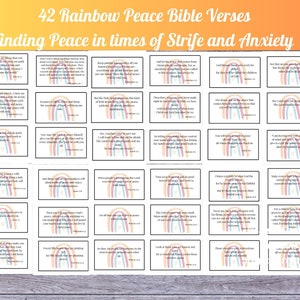 42 Tarjetas de notas con versículos de memoria de la paz del arco iris, versículos de las Escrituras imprimibles en tarjetas de la paz, aprendiendo a conocer al Dios de la paz a través de su Palabra.