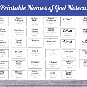 35 Hebrew Names Of God 3x5 Notecards, Printable Names of God Notecards, Scripture Verse Names of God, Learning to Know God by His Name Cards