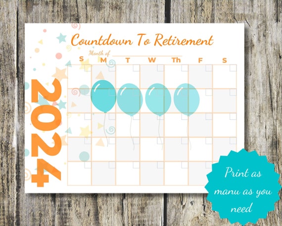 Countdown to Retirement Printable Calendar, Fun Way to Count the Days Until Retirement Freedom, Countdown to Retirement Celebration - Etsy