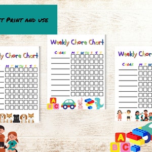 Kids Chore Chart, Printable Children's Chore Chart, 3 Different Designs ...
