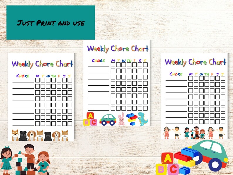 Kids Chore Chart, Printable Children's Chore Chart, 3 Different Designs ...