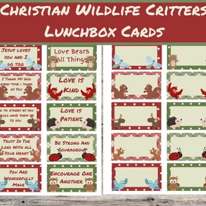 Woodland Critter Lunchbox cards, Printable Bible Verse Lunchbox Notecards for Children, Lunchbox encouragement for your kids. Christiancards