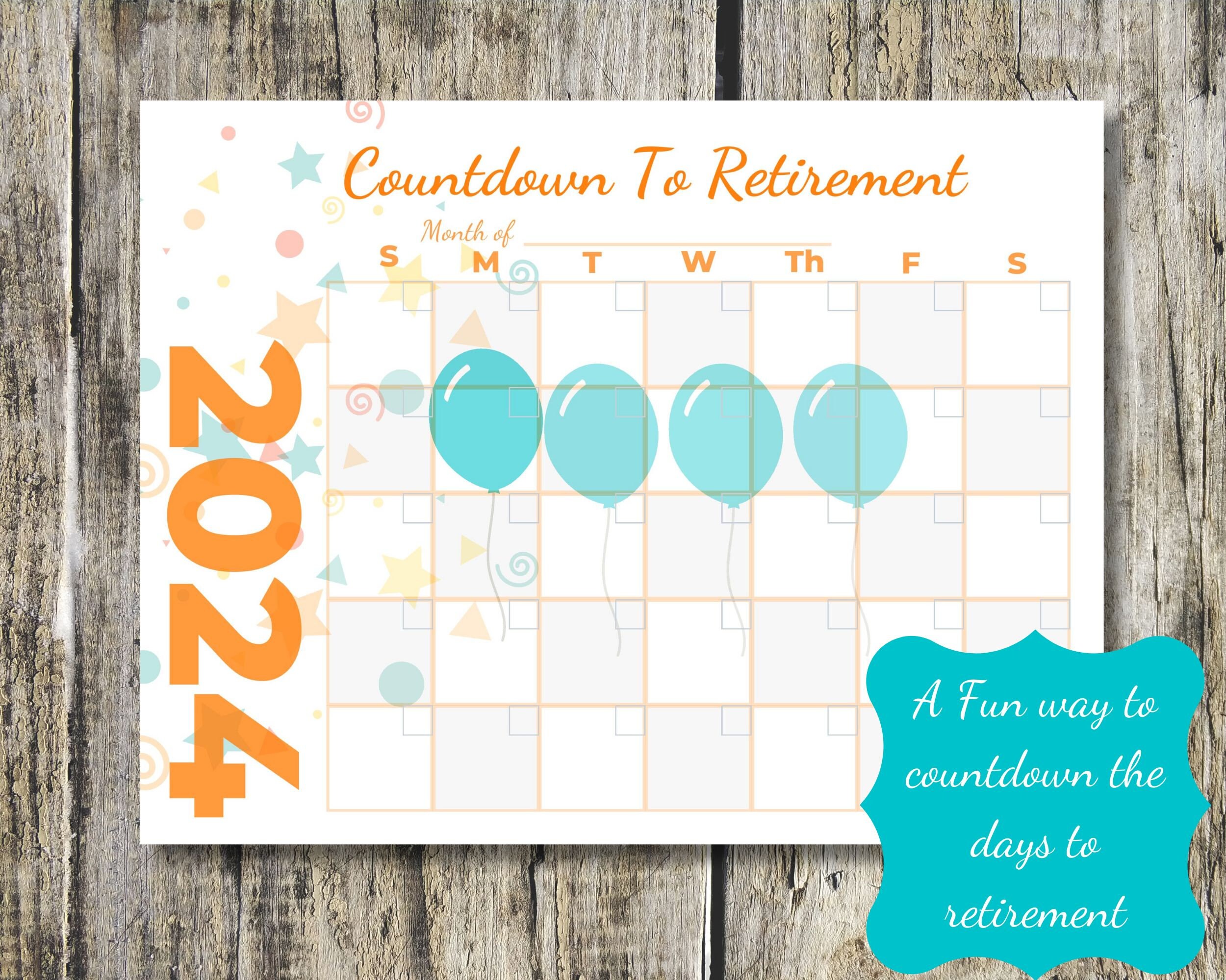 Countdown to Retirement Printable Calendar, Fun Way to Count the Days
