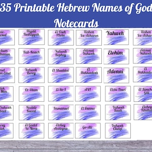 35 Hebrew Names Of God 3x5 Notecards, Printable Names of God Notecards, Scripture Verse Names of God, Learning to Know God by His Name Cards