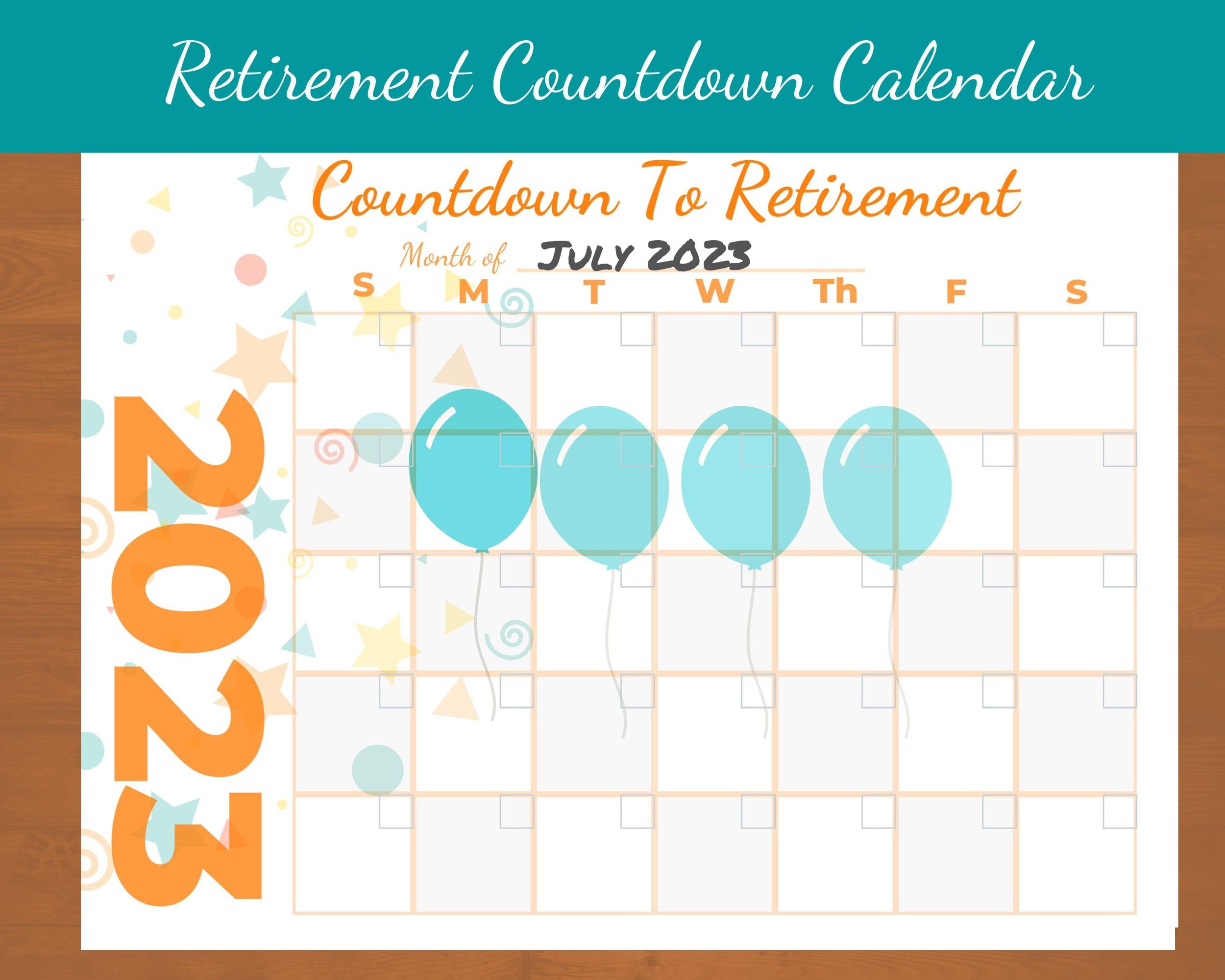 Countdown to Retirement Printable Calendar Fun Way to Count Etsy