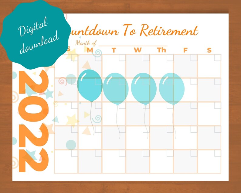 Countdown to Retirement Printable Calendar Fun Way to Count Etsy