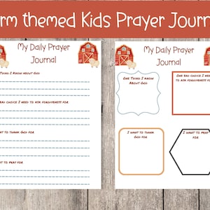 Kids Printable Prayer Journal, Perfect for Elementary and Preschool Age Kids, Farm Themed Kids Prayer Journal, Great for Family Devotions