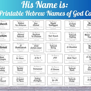 Zijn naam is: 36 Hebreeuwse namen van God 3 x 5 notitiekaarten, afdrukbare namen van God Notitiekaarten, bijbelvers namen van God, God leren kennen bij naam