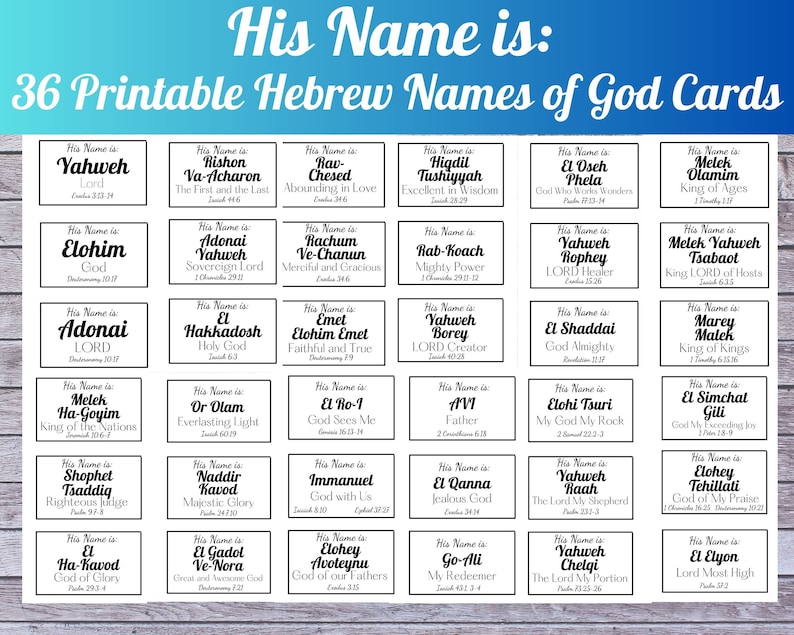 His Name Is: 36 Hebrew Names of God 3x5 Notecards, Printable Names of ...