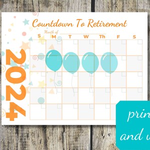 Countdown to Retirement Printable Calendar, Fun Way to Count the Days ...