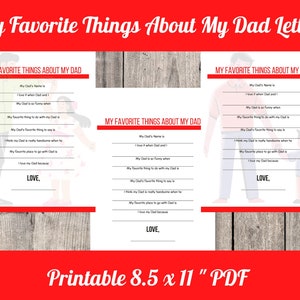 My Favorite Things about Dad Printable questionnaire for kids, Fun Father&#39;s Day Gift, 3 Different options, Elementary and Preschool Craft