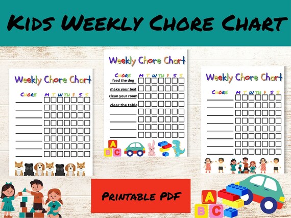 Kids Chore Chart Printable Children's Chore Chart 3 - Etsy