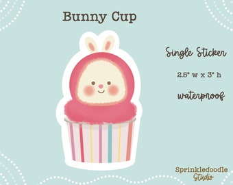 Kawaii Bunny Bliss : Adorable autocollant de tasse de crème glacée lapin pour une décoration fantaisiste et douce.