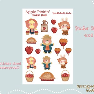Apple Pickin&#39; Sticker Sheet - Cute Autumn Harvest Stickers, Apple Orchard, Caramel Apples, Fall Planner Stickers, Journal Decoration