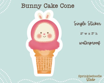 Sweet Bunny Delight: Crème glacée Kawaii Bunny Cake Cone Sticker