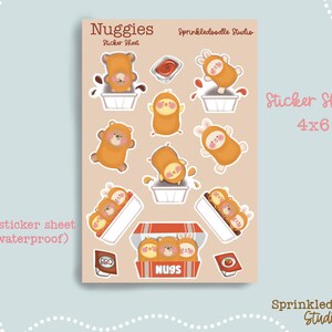 Feuille d'autocollants pour pépites : amis kawaii avec pépites de poulet