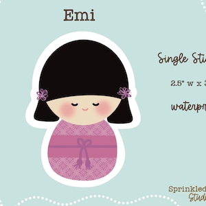 Kawaii Kokeshi Doll Sticker - Meet Emi, the Adorable Japanese Cutie!