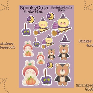 Spooky Cute Halloween Sticker Sheet - Adorable Bear, Bunny, and Chick in Costume - Trick or Treat with Cuteness!