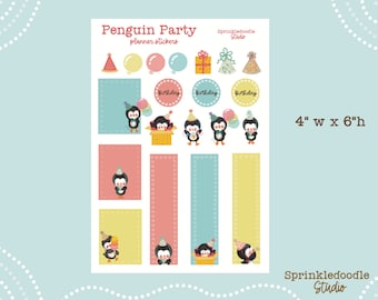 Penguin Birthday Party Planner Stickers (4x6" Sheet)