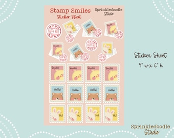 Stamp Smiles, adorabili Postal Pals: foglio di adesivi kawaii