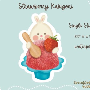 Bunny Bliss: Sweet Strawberry Kakigori (Shaved Ice) Sticker Delight!