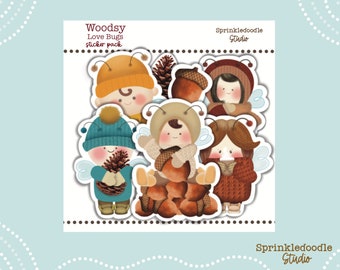 Woodsy Love Bugs Sticker Pack, Woodland Magical Fall Designs