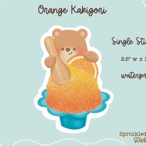 y Sweet Citrus Delight: Kawaii Bear with Juicy Orange Kakigori (Shaved Ice) Sticker!