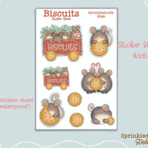 Stickervel koekjes - schattige muisstickers, kawaii-koekjesminnende muizen, schattige stickers met snackthema, planner en dagboekdecoratie