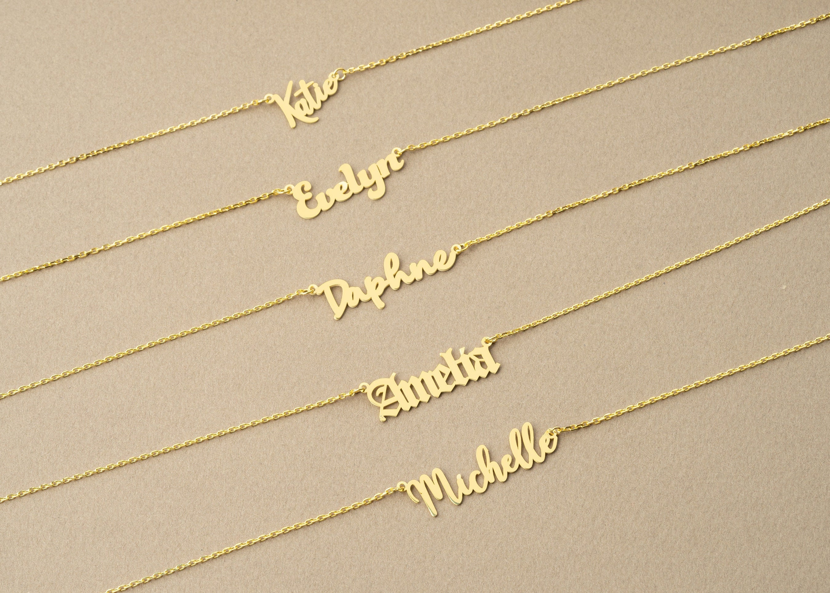 14k Solid Gold Name Necklace Personalized Name Necklace Etsy