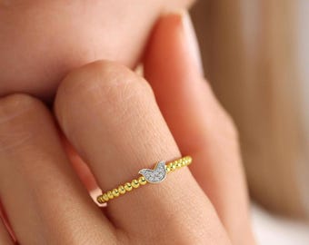 Elegant 14K Solid Gold Bird Ring, Minimalist Design, Perfect Anniversary Gift, Available in Yellow, Rose, White Gold