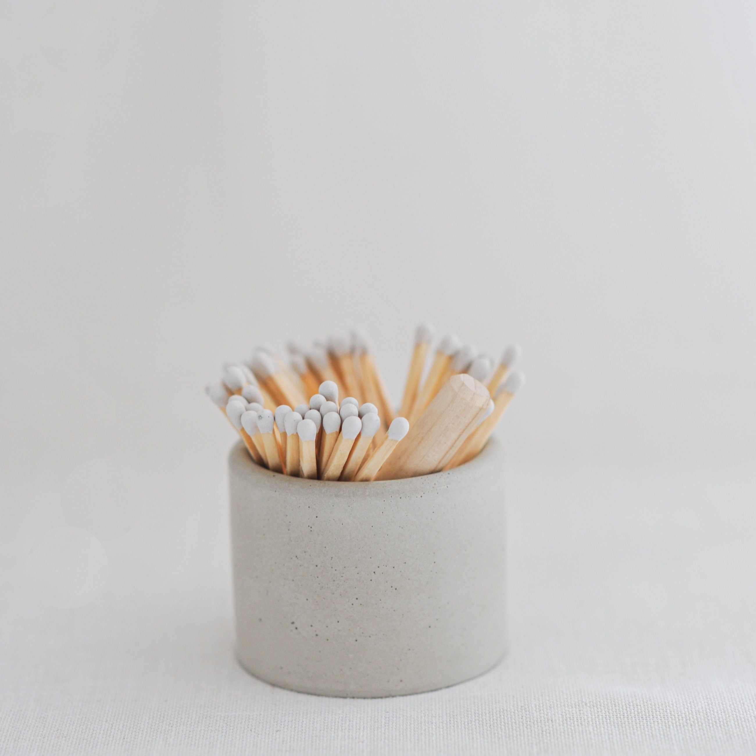 White Long Matches Holder With Striker Gift Set Concrete Pot Etsy