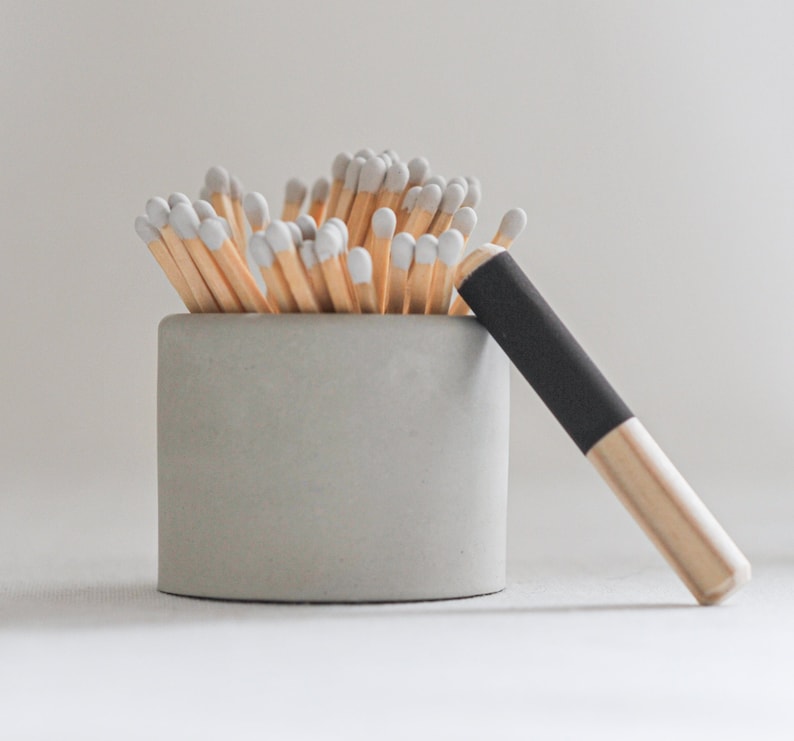 White Long Matches Holder With Striker Gift Set Concrete Pot Etsy