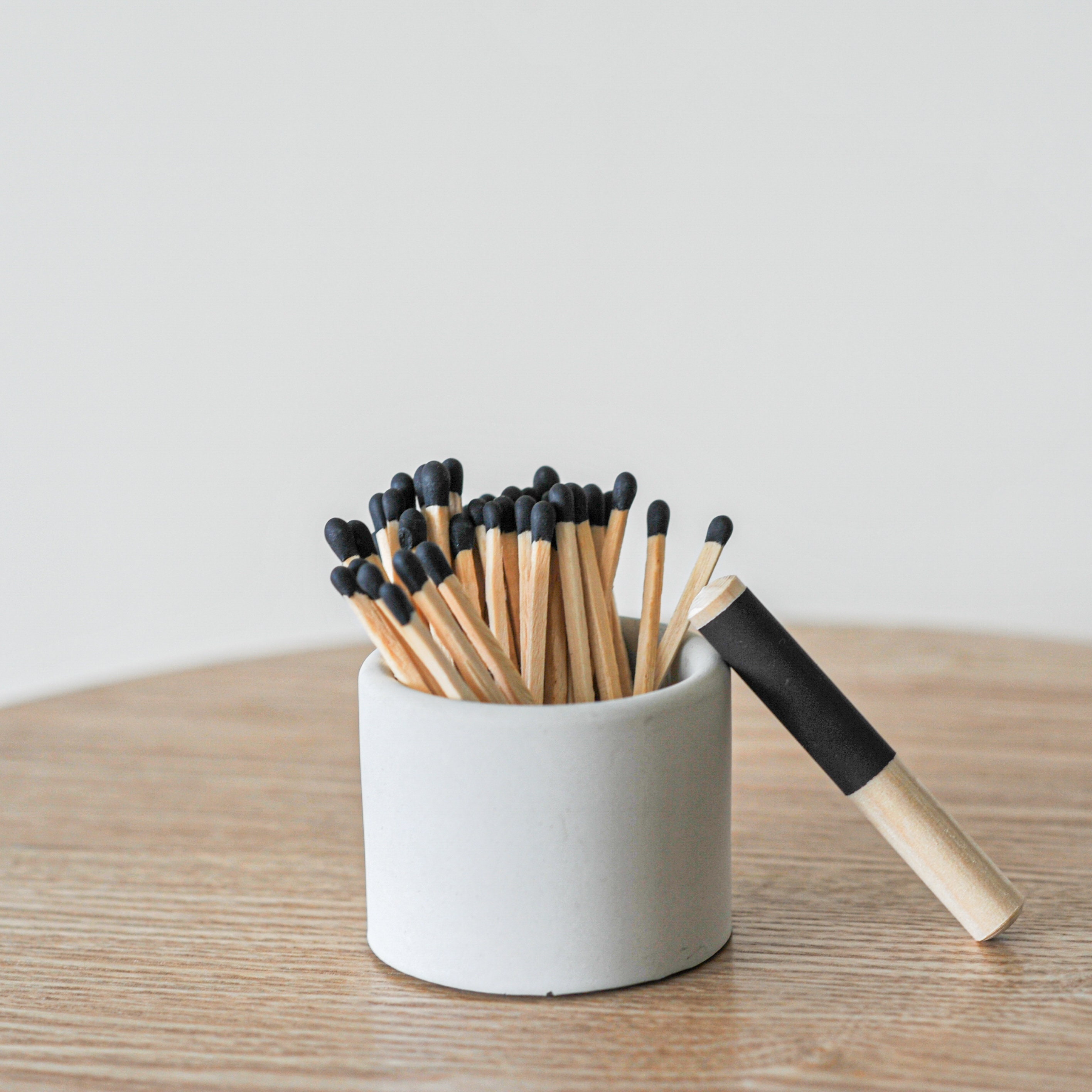 White Long Matches Holder With Striker Gift Set Concrete Pot Etsy