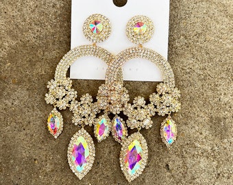 Gold AB Chandelier Crystal Earrings