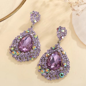 Lilac Large Tear Drop Crystal Earrings