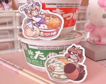 Red Kitsune Udon & Green Tanuki Soba || Touhou Project Stickers