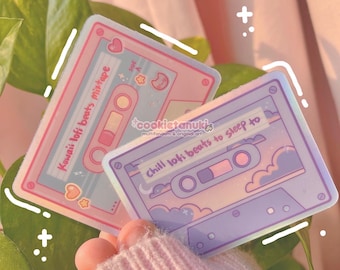 Holographic Lofi Beats Cassette Tape Vinyl Stickers || Kawaii Pastel Aesthetic || Waterproof Vinyl