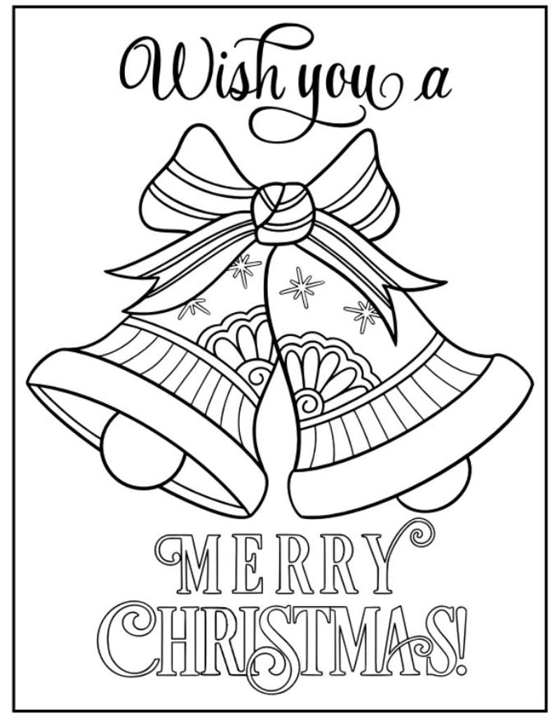 K&ouml;nnte beinhalten: Schwarz-Wei&szlig;-Illustration von zwei Weihnachtsglocken mit einer Schleife. Der Text "Wish you a" steht &uuml;ber den Glocken und "MERRY CHRISTMAS!" darunter.