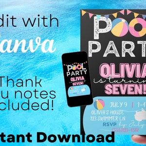 Pool Party Summer Birthday Party Invitation