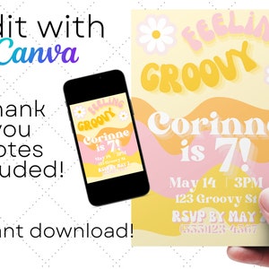 1970&#39;s Inspired Feeling Groovy Birthday Invitation Vintage Style 70&#39;s Retro Invite Birthday Party