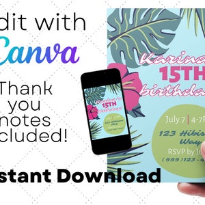 Tropical Hibiscus Birthday Party Invitation Template