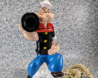 Working Vintage Popeye Phone - 1982 - Fun landline telephone - Digipulse pushbutton dial - Retro cartoon -  Spinach barrel earpiece!