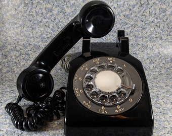 Working Black rotary dial landline telephone set - Vintage 500 Model - Northern Electric - Serviced & Adjusted - Retro 1970s