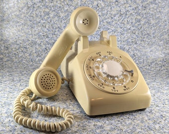 Working Ivory Beige rotary dial landline telephone set - Vintage 500 Model - Northern Telecom - Serviced & Adjusted - Retro 1980s