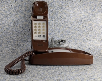Vintage Brown Trimline Druckknopf Festnetz Telefon von AT & T - Empfänger und Klingellautstärkeregler