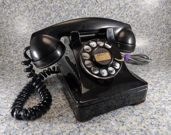 Working "Lucy" Rotary Dial Telephone 1940s - Vintage Antique Black 302 - Northern Electric - Old Bakelite Handset - Serviced - Giftable