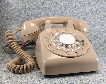 Working Beige Rotary Dial Landline Desk Telephone - 1960s or 1970s - Northern Telecom Vintage 500 Model - Serviced and Adjusted